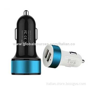 New Colorful Aluminum Alloy Ring Dual-USB Car Chargers for iPhone 4/5, OEM Services Available